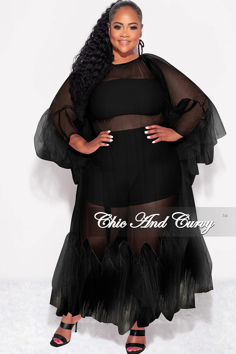 Active Fit Training Wear Final Sale Plus Size 3pc Tube Top, Shorts and Sheer Tulle Dress in Black