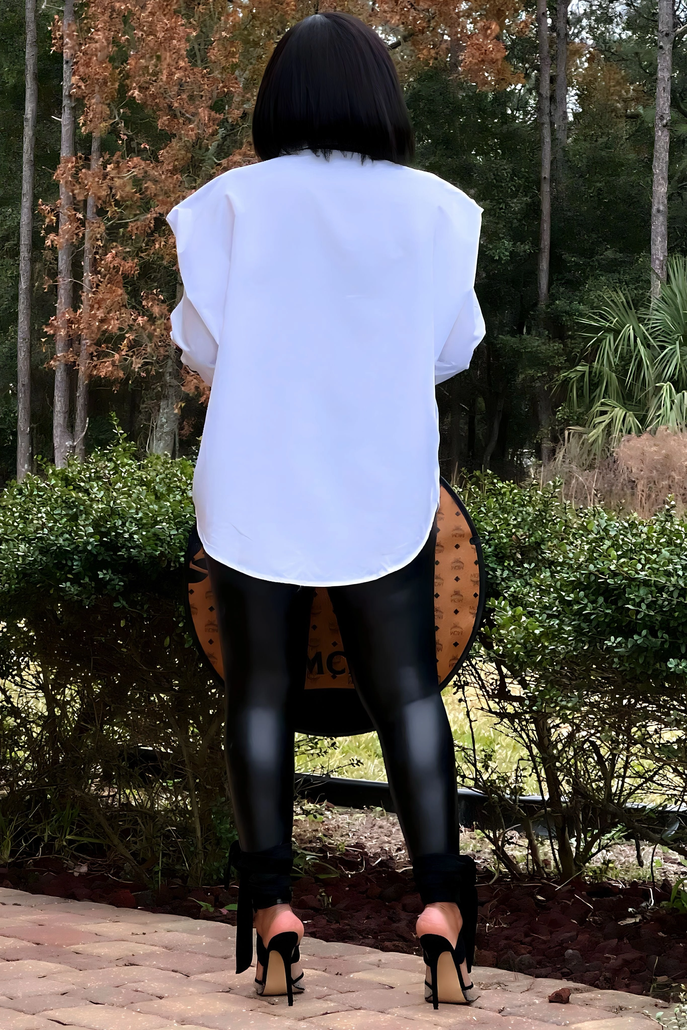 Geneva Strong Shoulder Button Up Tunic With Neck Tie Hidden Pocket