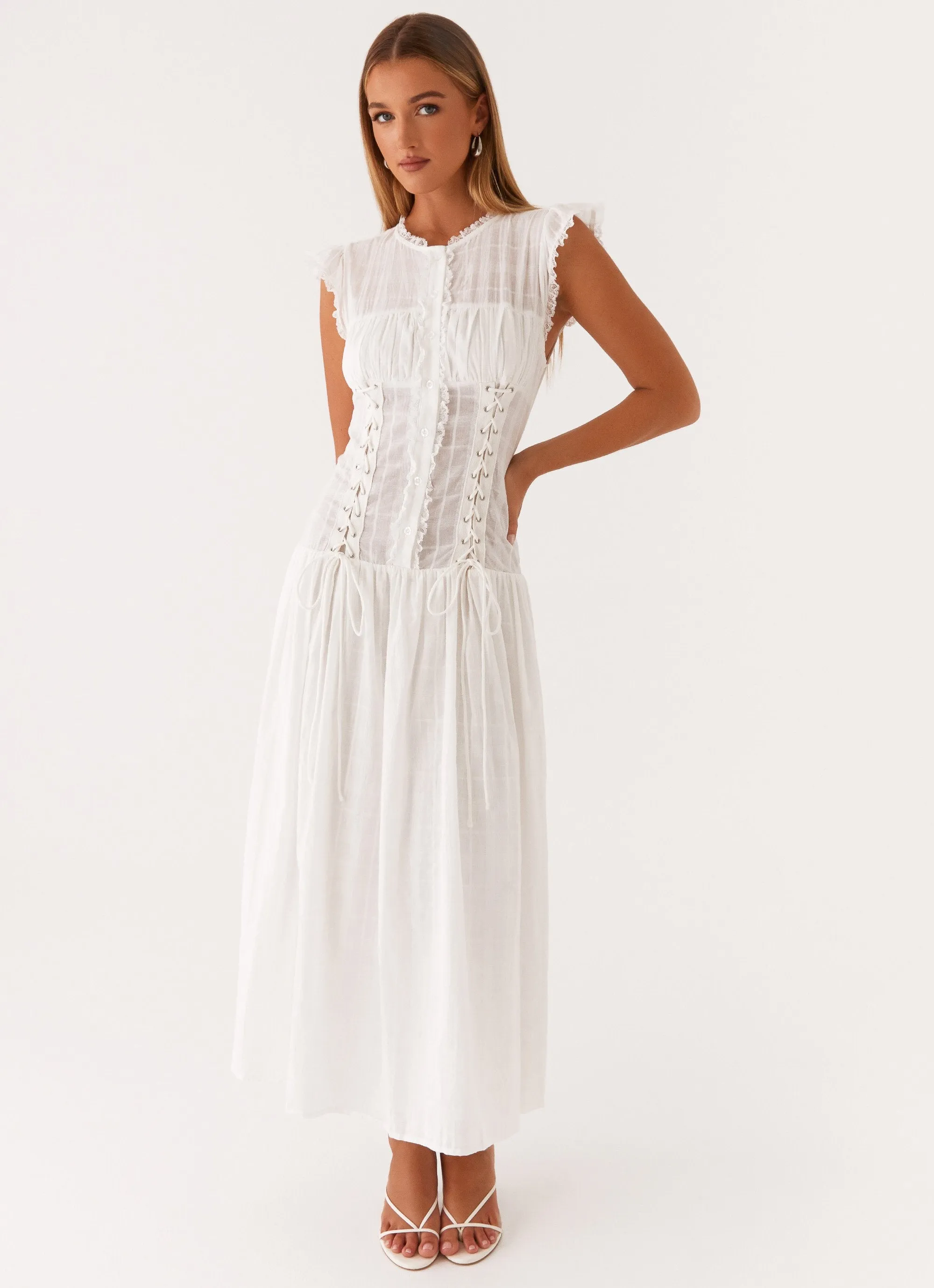 Noble Aura Cotton-Blend Genevieve Midi Dress - White