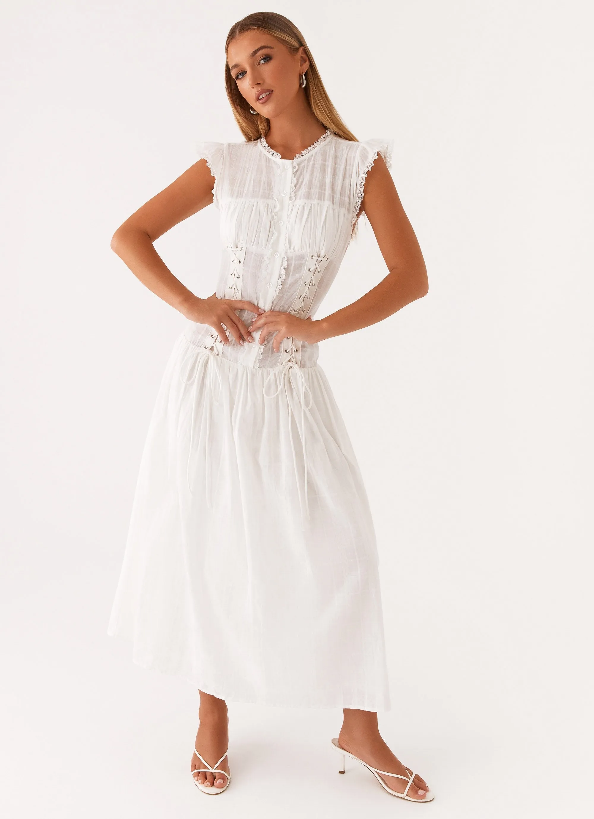 Genevieve Midi Dress - White Smart and Chic
