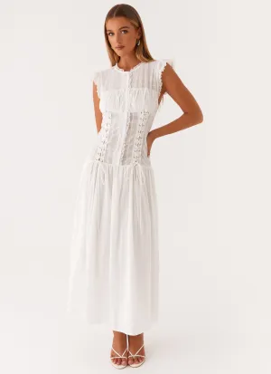 Noble Aura Cotton-Blend Genevieve Midi Dress - White