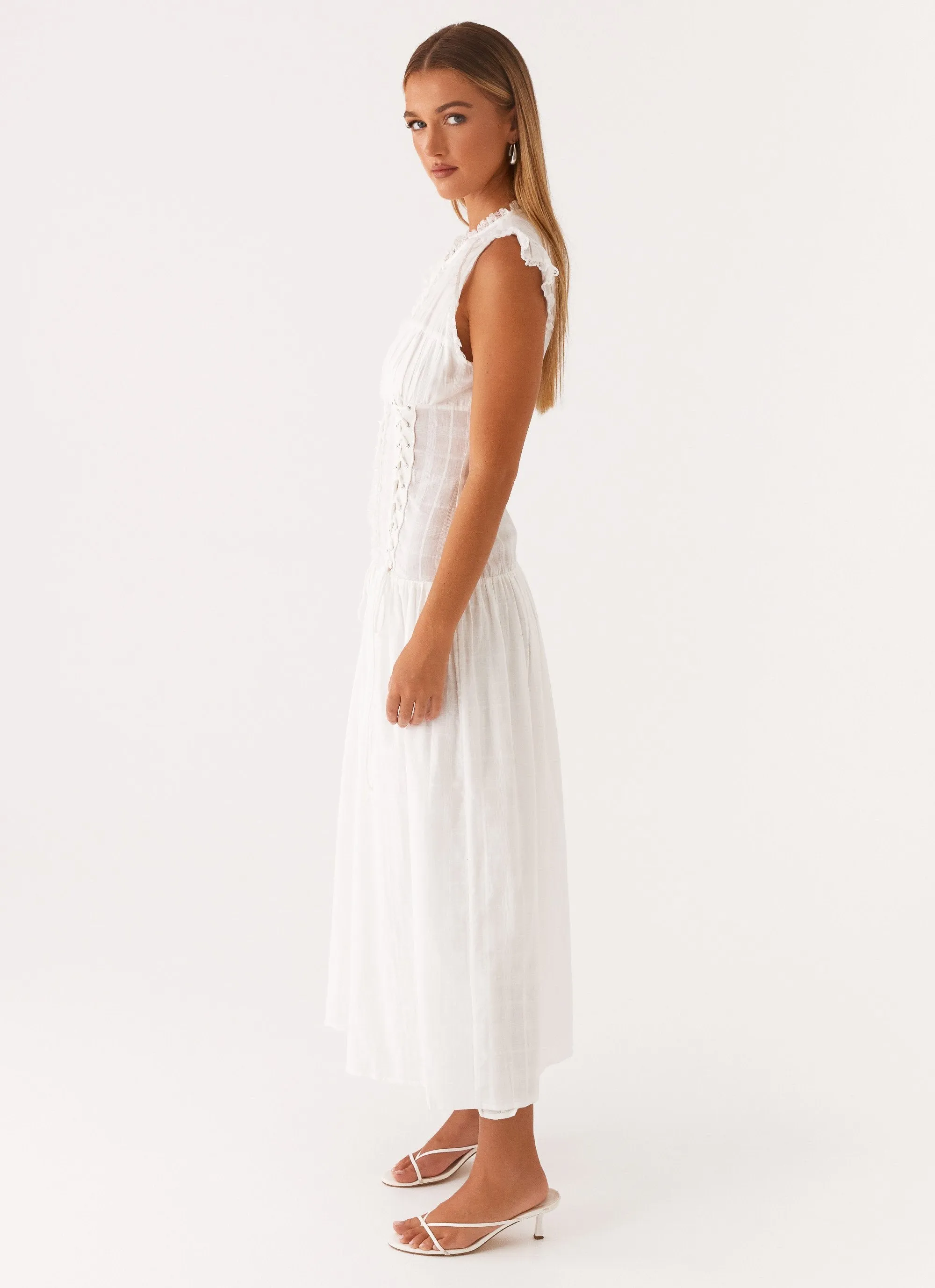 Genevieve Midi Dress - White Peace Glow