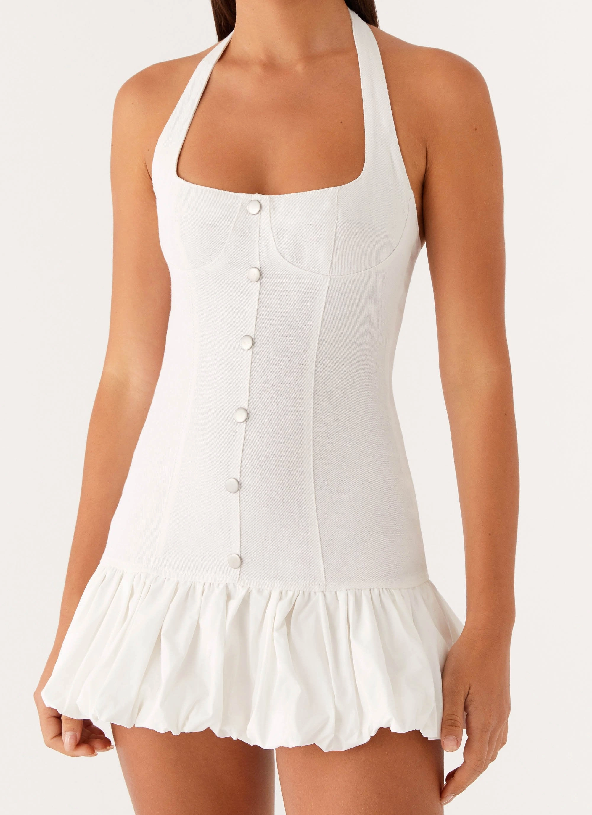 Clean Grace Georgina Denim Mini Dress - White