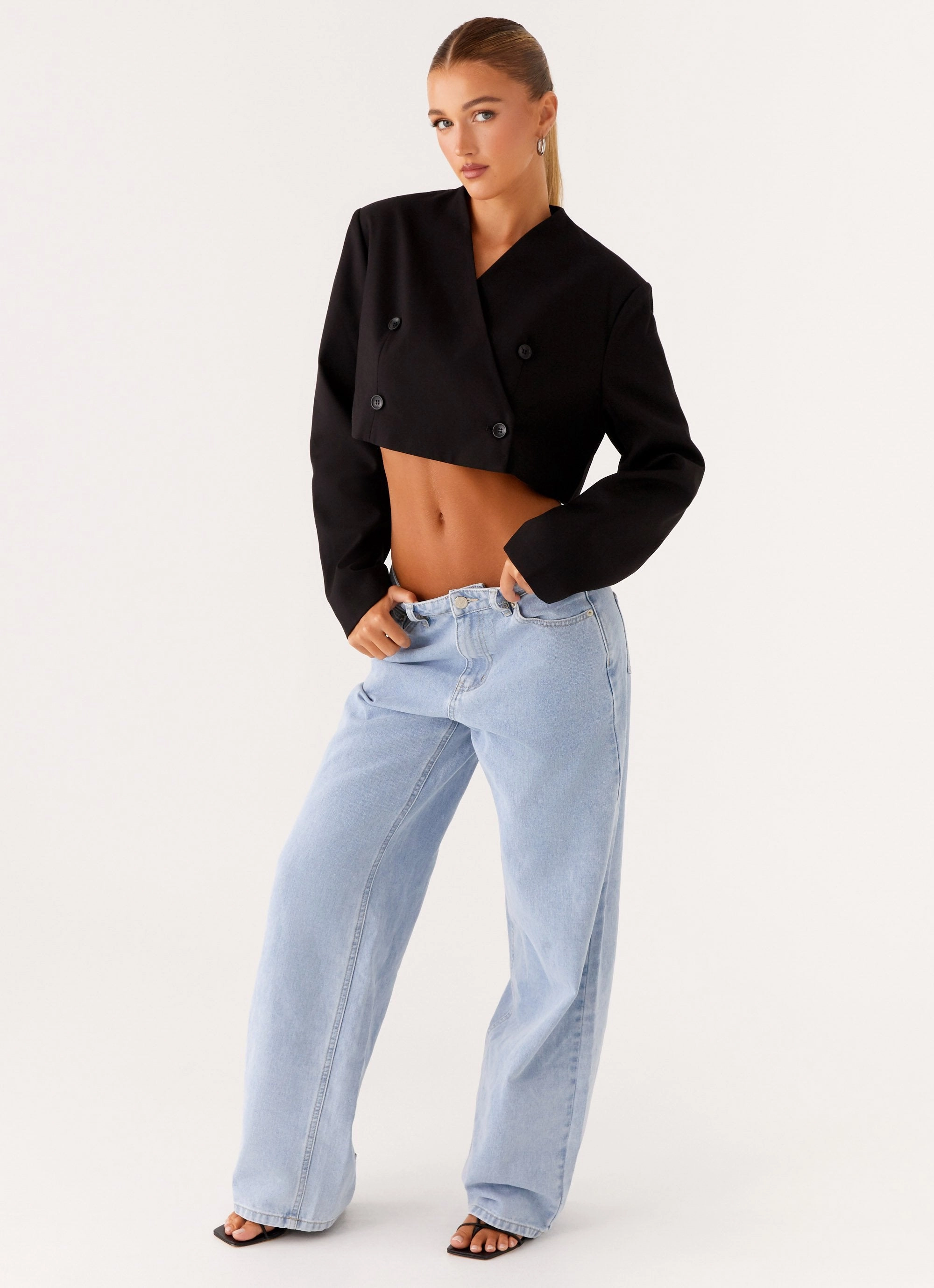 Giana Cropped Blazer - Black Comfort Fit Design Abrasion Resistant Trim