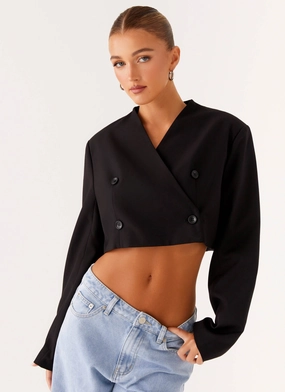 Four Way Stretch Giana Cropped Blazer - Black