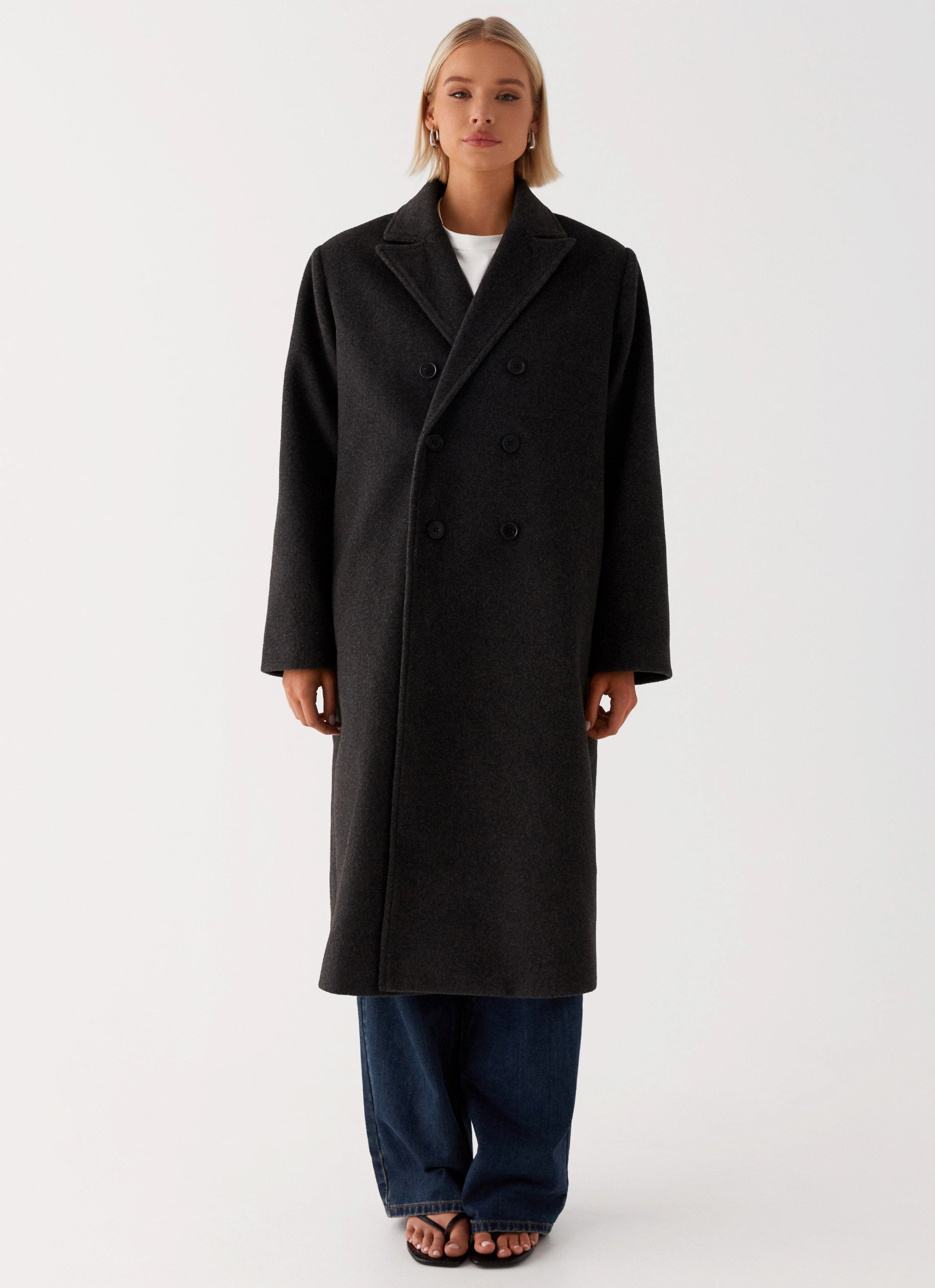 Gianni Double Breast Coat - Charcoal Rubberized Zippers