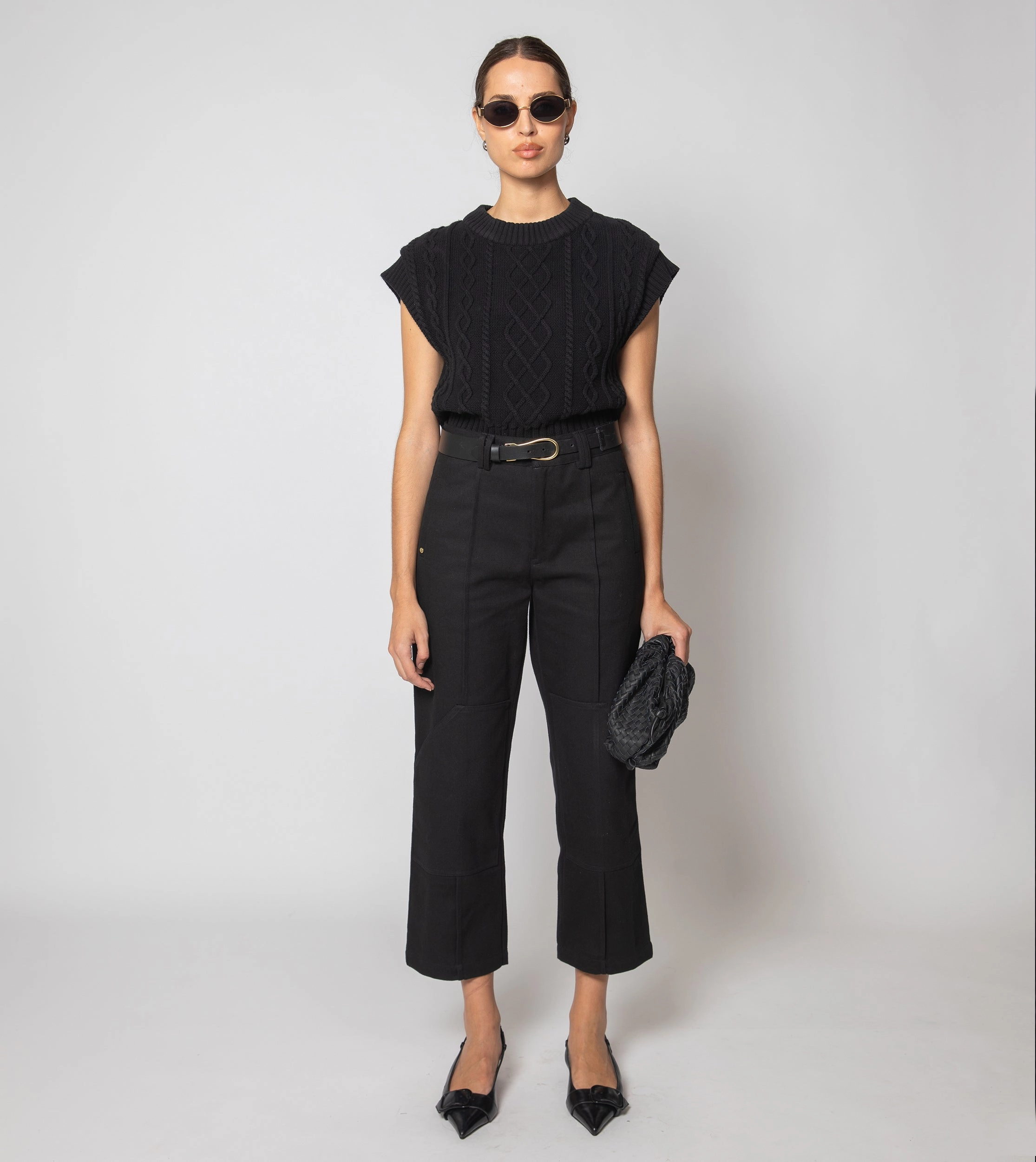 Gigi Cropped Sweater Vest | Black Comfy Movement Lightweight Fabric