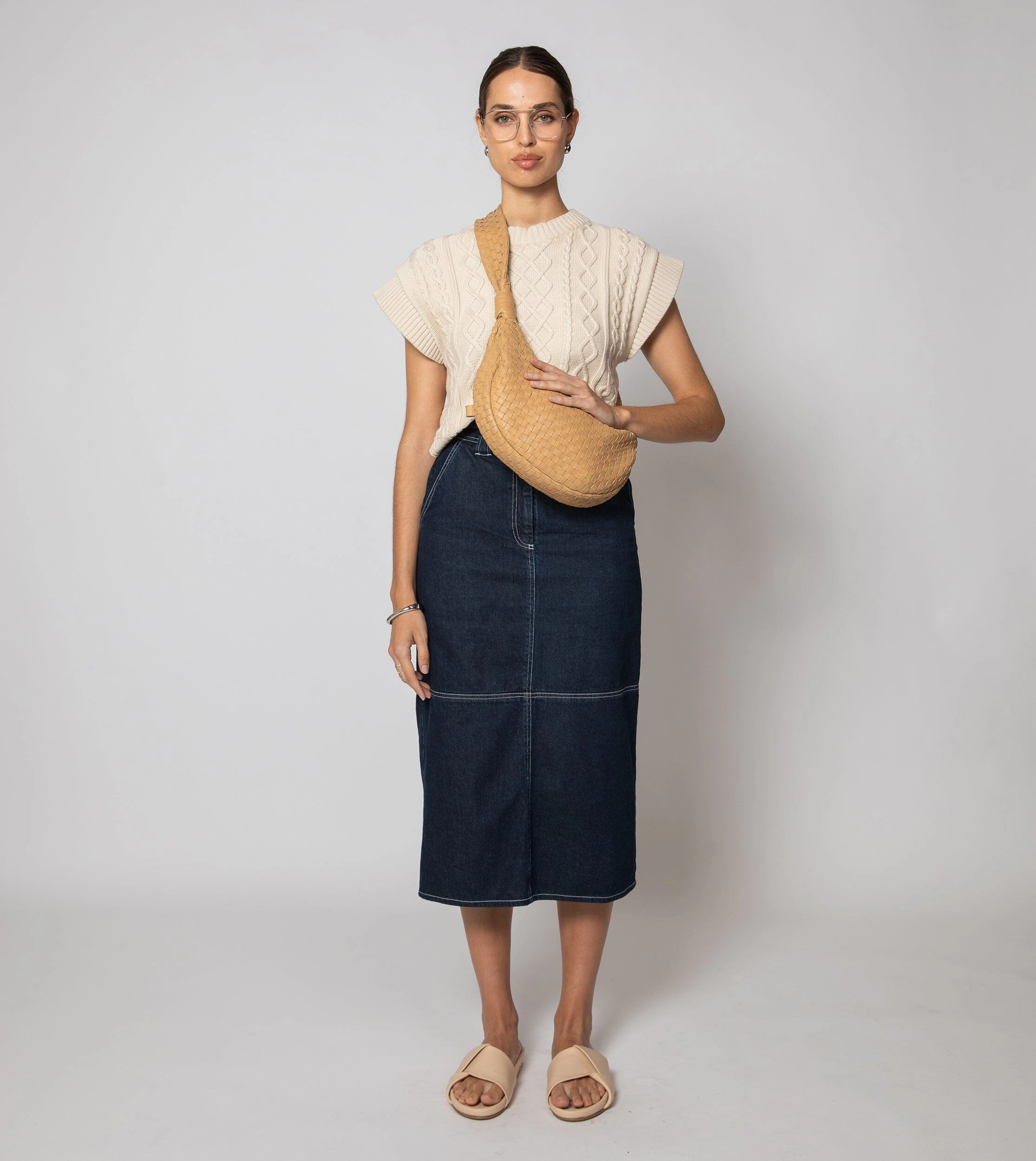 Gigi Cropped Sweater Vest | Cream Boat neck style