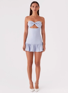 Gigi Frill Mini Dress - Blue Flexible Fabric