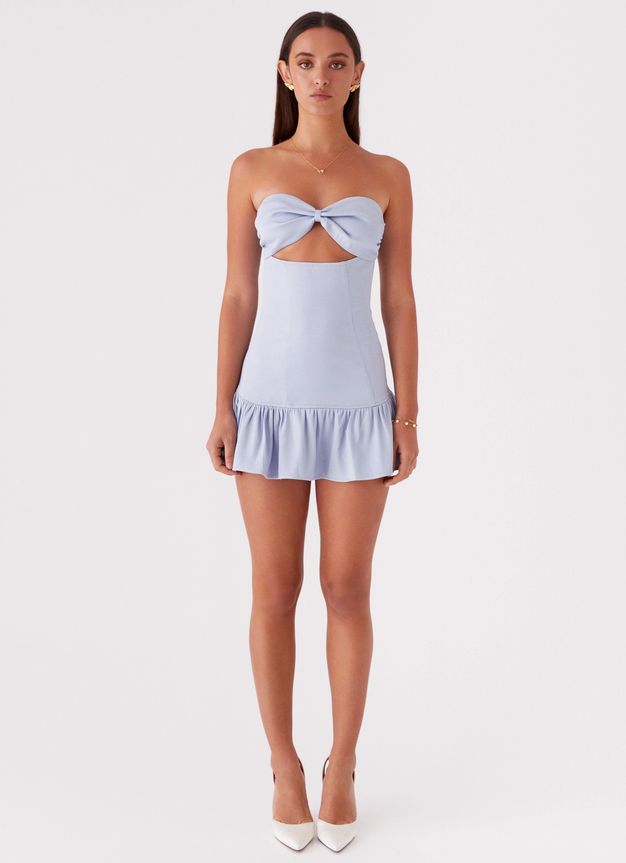Gigi Frill Mini Dress - Blue Flexible Fabric