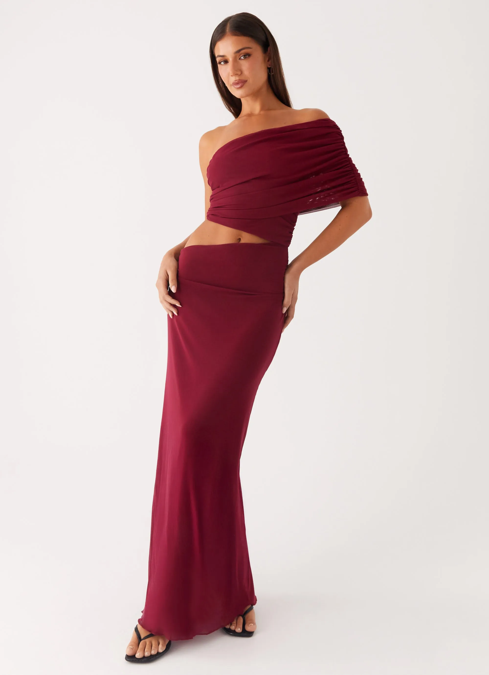 Day Glow Side-Zip Gillian Maxi Dress - Maroon