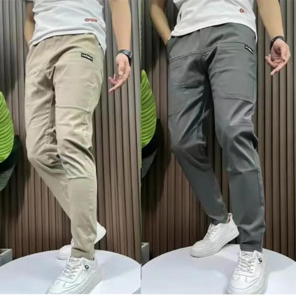 Gincci Men's Stretch Multi-Pocket Skinny Cargo Pants,Men's Casual Pencil Pants， Lightweight Travel Pants