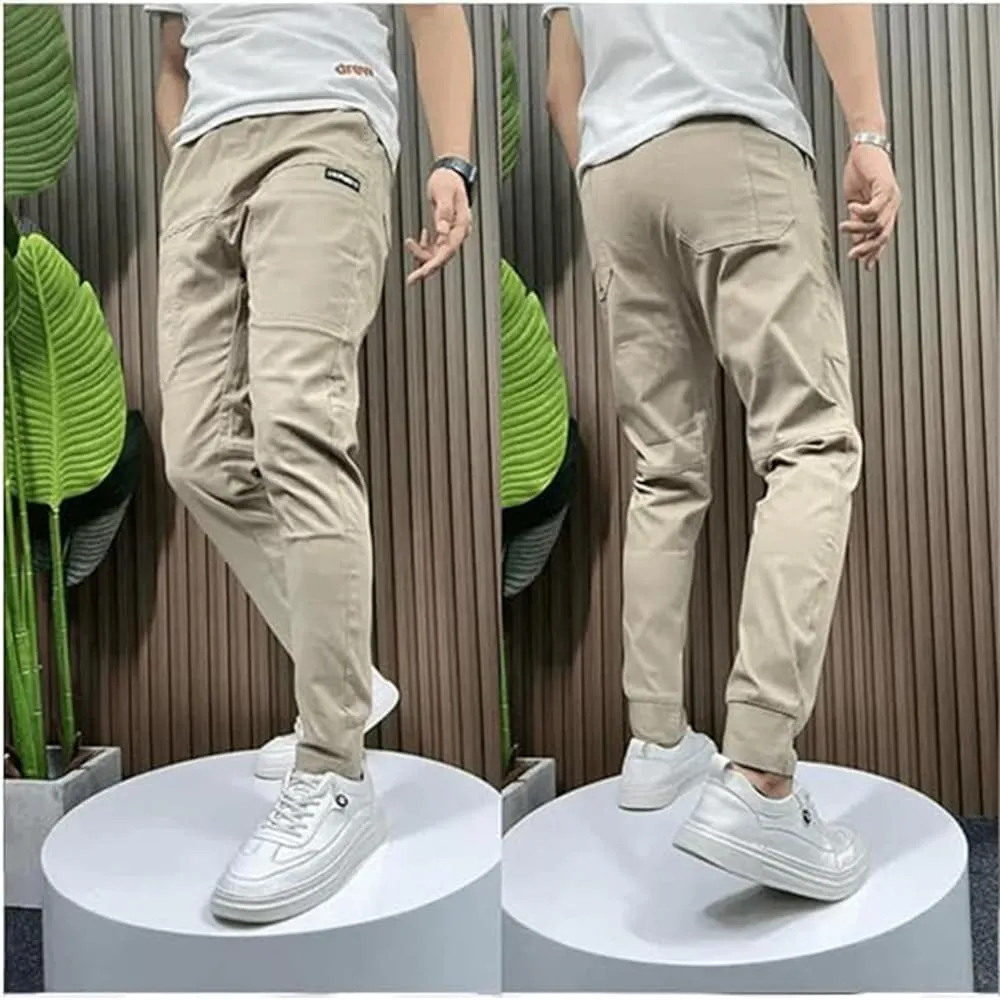Gincci Men's Stretch Multi-Pocket Skinny Cargo Pants,Men's Casual Pencil Pants， Lightweight Travel Pants