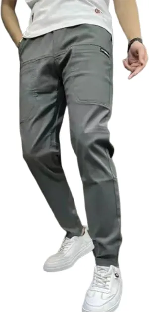 Gincci Men's Stretch Multi-Pocket Skinny Cargo Pants,Men's Casual Pencil Pants， Lightweight Travel Pants