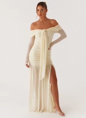 Ginny Maxi Dress - Yellow Pleat-Front