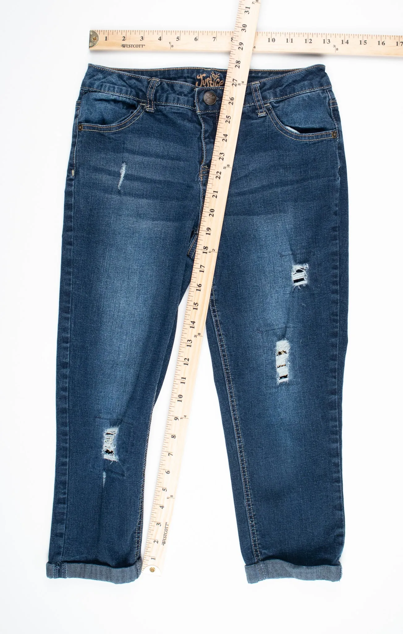 GIRL SIZE 14 YEARS - JUSTICE JEANS, Rolled Capri Jeans EUC B51