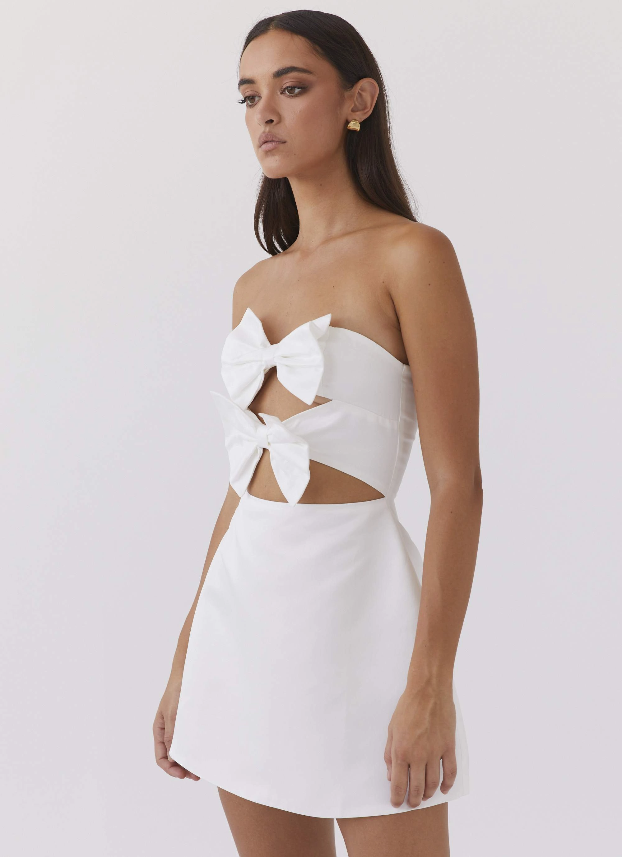 Fitted Base Girl Crush Bow Mini Dress - White