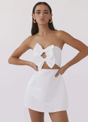Girl Crush Bow Mini Dress - White Modern Movement Calm Shine