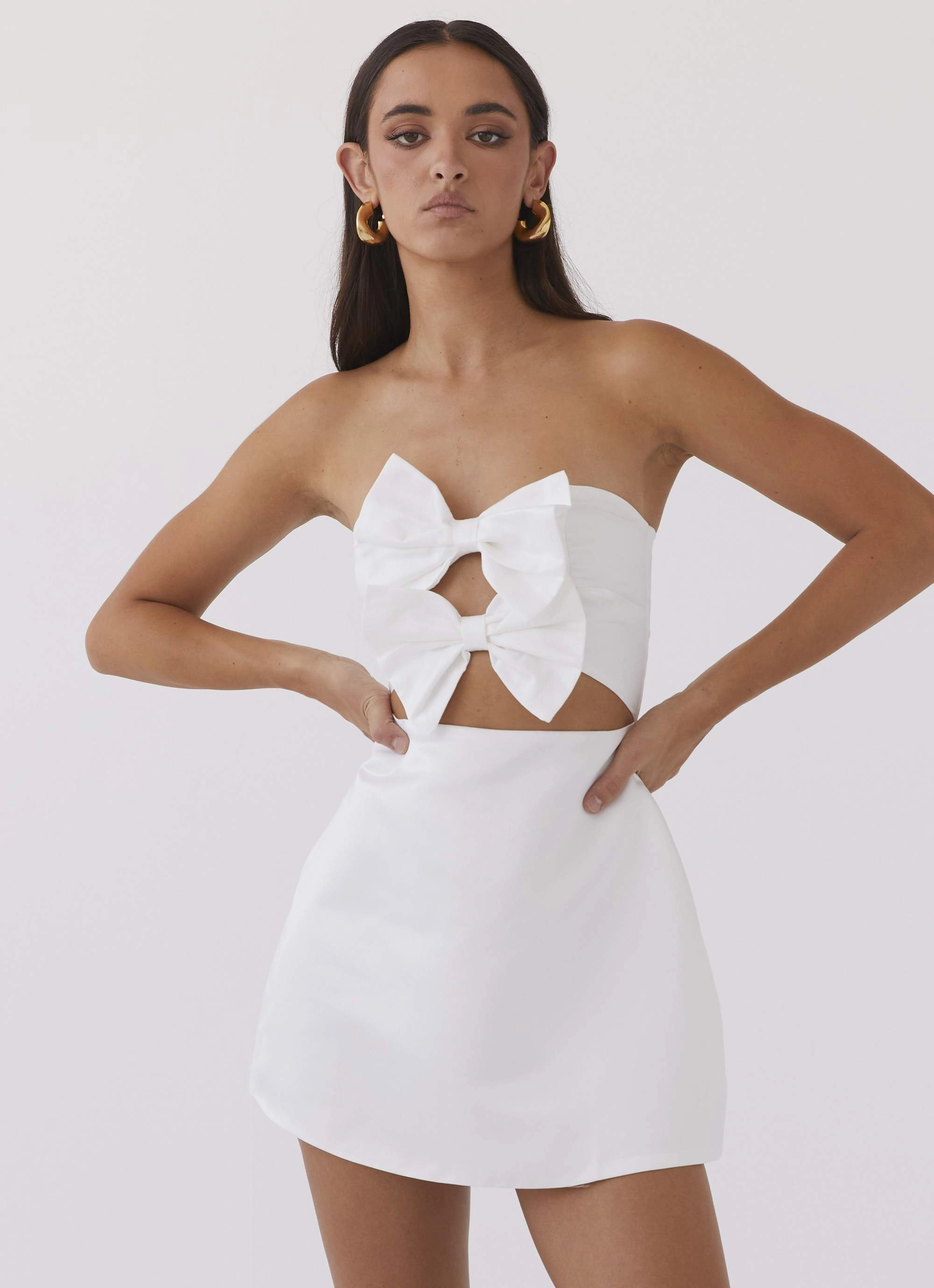 Girl Crush Bow Mini Dress - White Modern Movement Calm Shine