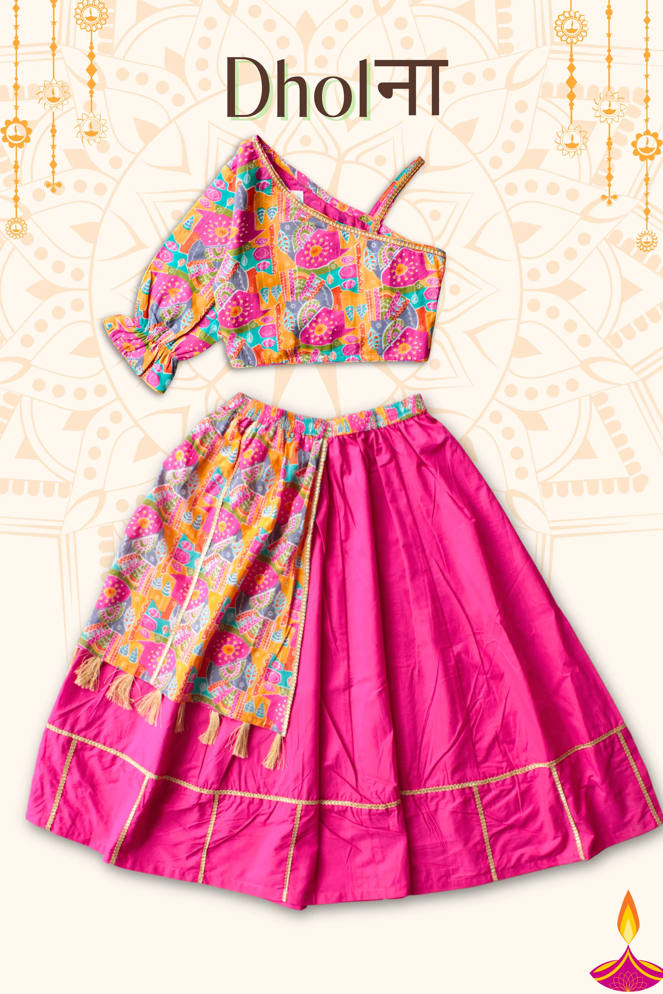 Girls Dholna Pure Cotton Chaniya Choli Ethnic Clothing set - Black