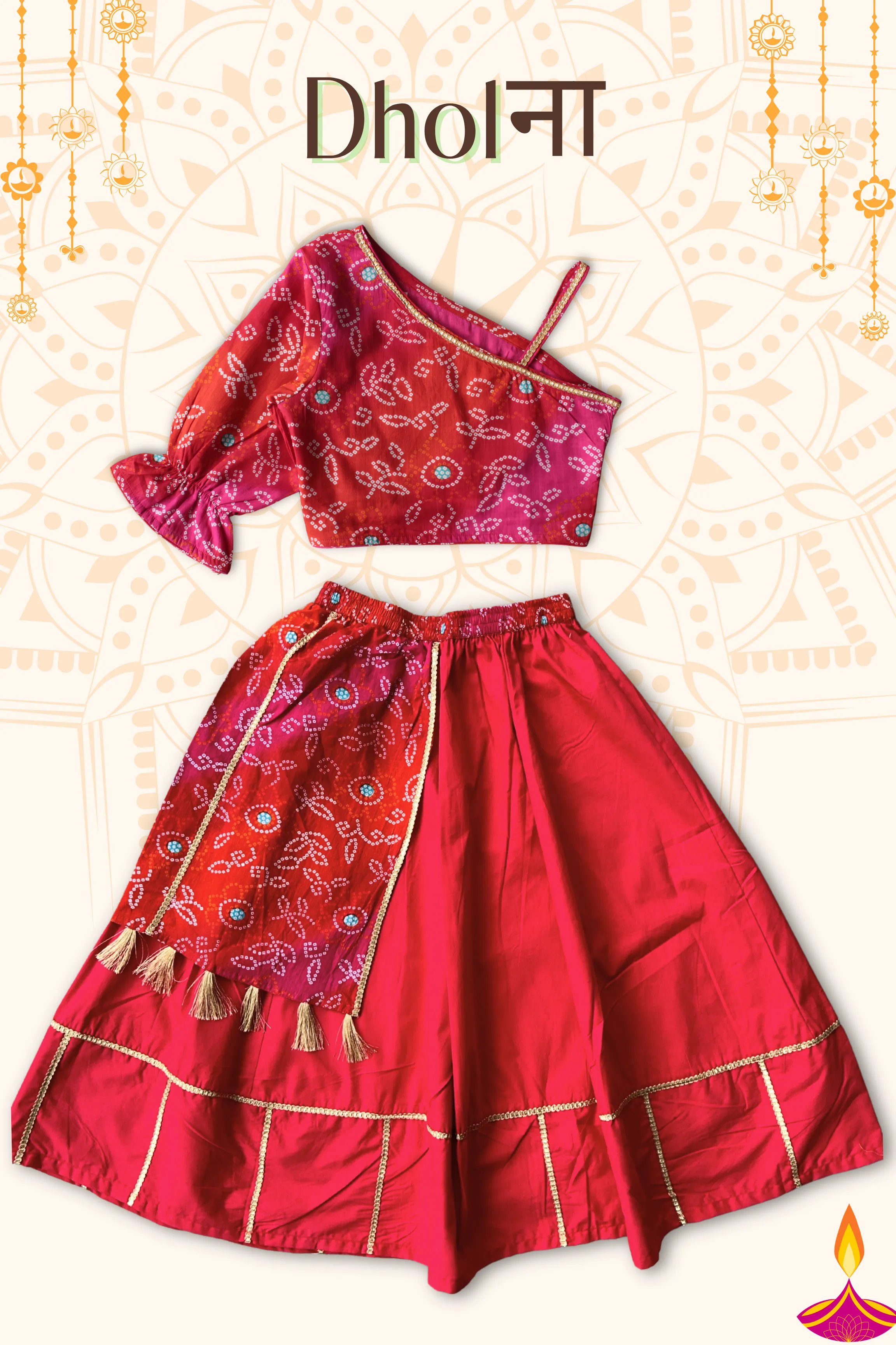 Girls Dholna Pure Cotton Chaniya Choli Ethnic Clothing set - Black