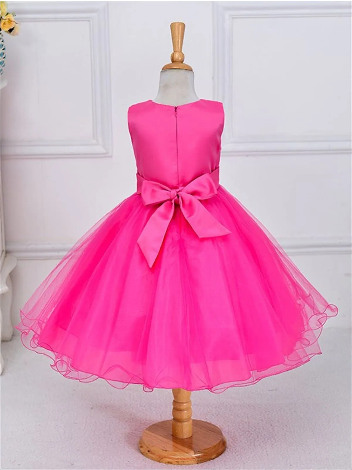 Girls Glitter and Tulle Princess Holiday Dress With Scalloped Hem