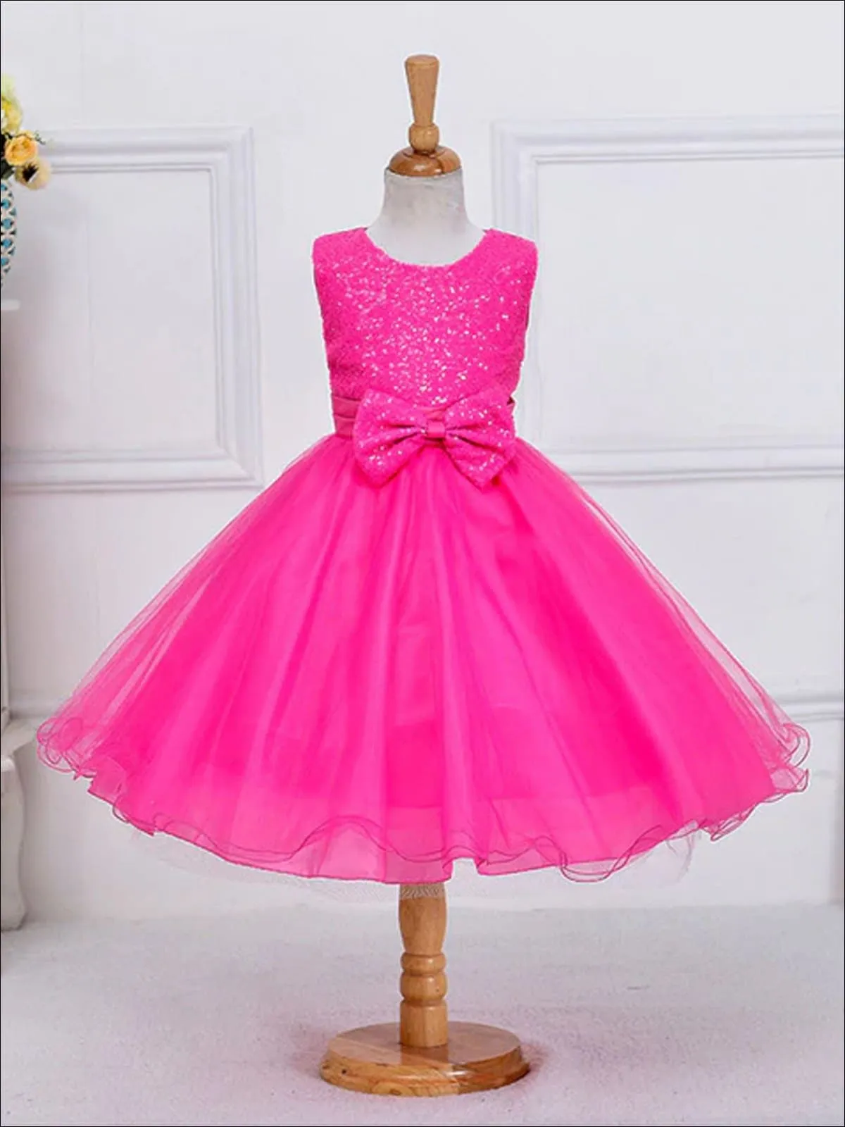 Girls Glitter and Tulle Princess Holiday Dress With Scalloped Hem