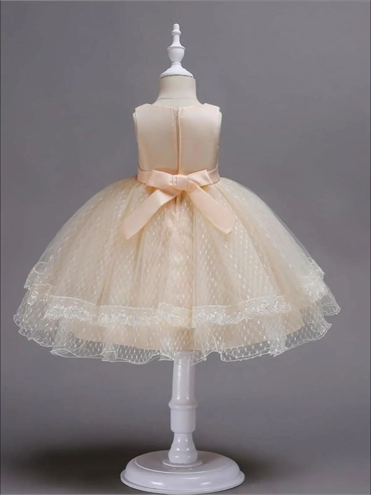 Girls Lace Sleeveless Floral Applique Tiered Lace Special Occasion Dress