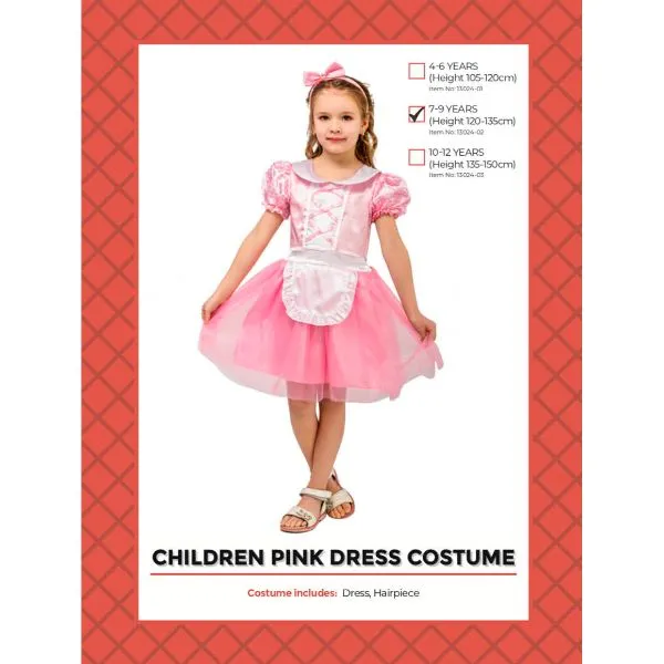 Girls Pink Princess Dress Costume - Size 7-9 Years