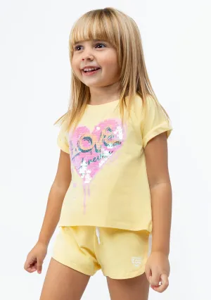 Girl's Yellow Love Sequins T-shirt