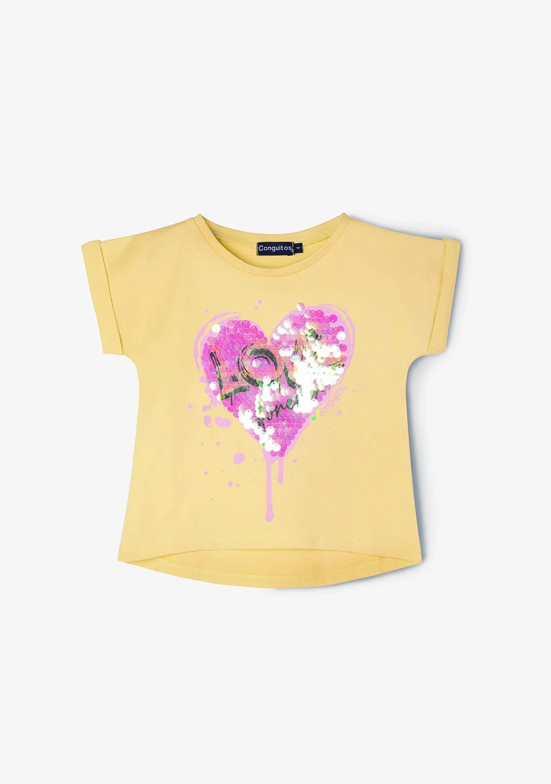 Girl's Yellow Love Sequins T-shirt