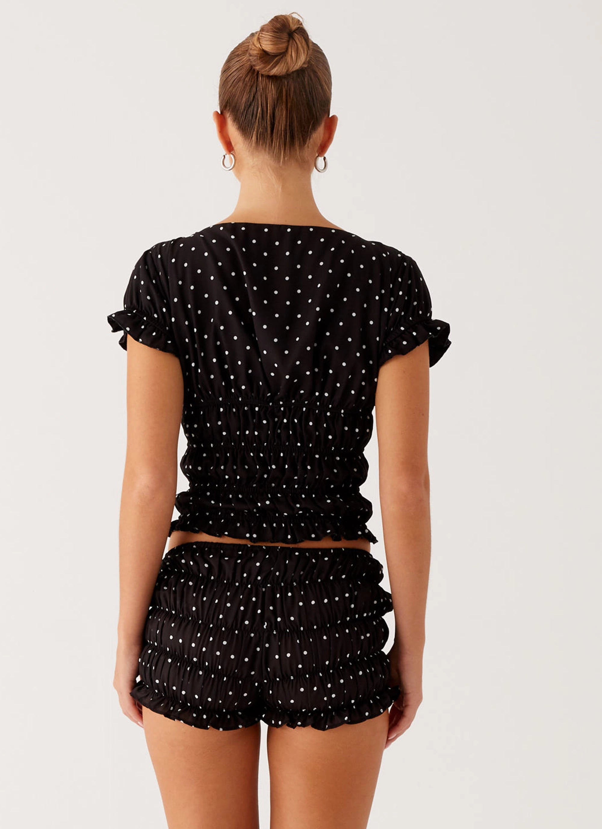 Warm Fit AntibacterialCoating Girls Like Us Ruched Mini Shorts - Black Polka Dot