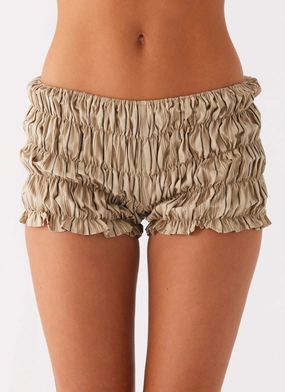 Layered Wear Girls Like Us Ruched Mini Shorts - Oatmeal Stripe
