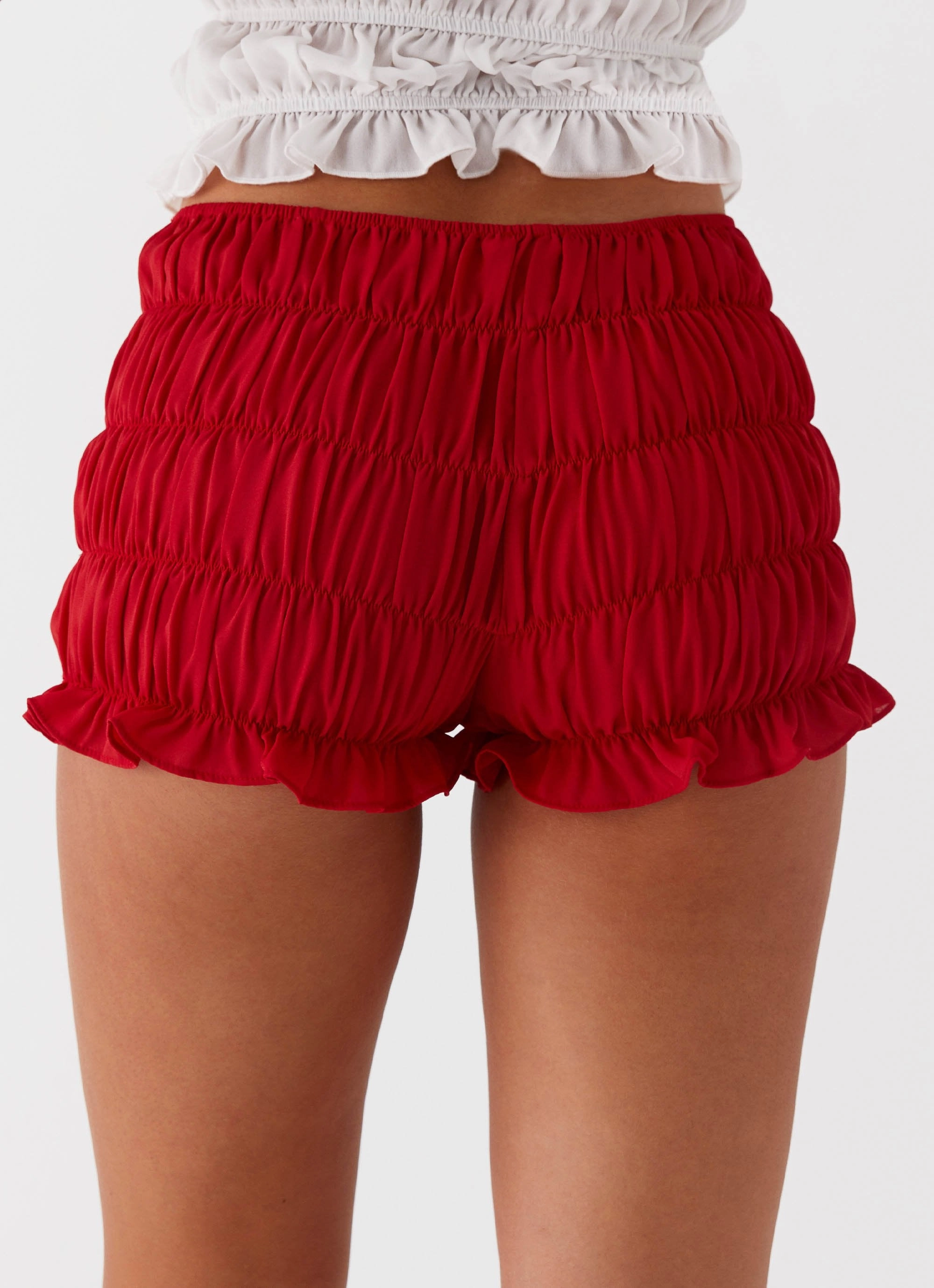 Girls Like Us Ruched Mini Shorts - Red Snug Waist
