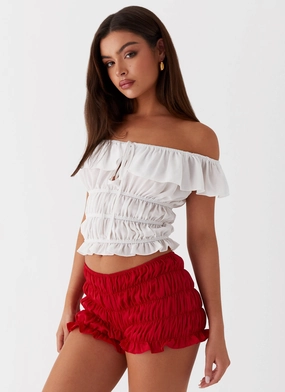 Girls Like Us Ruched Mini Shorts - Red Outdoor Essentials Street Utility