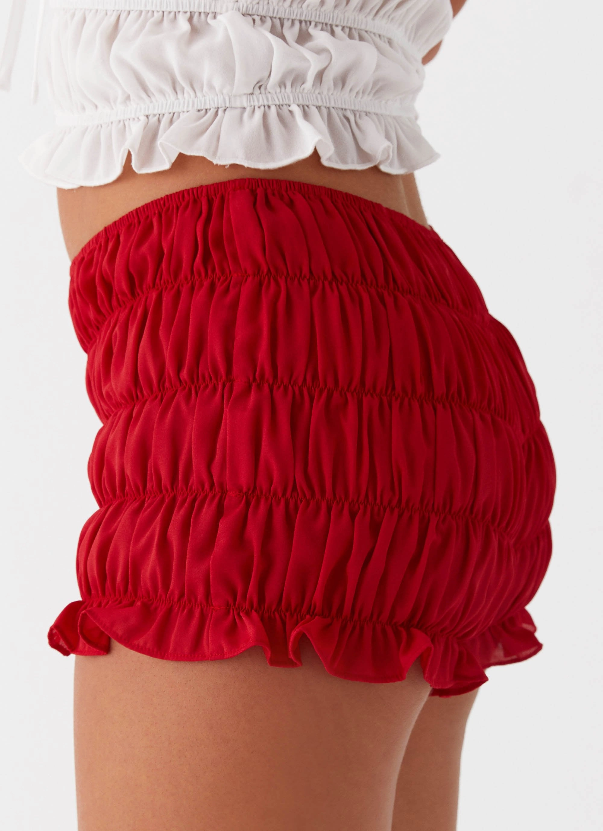 EasyCareFabric StainResistantFinish Girls Like Us Ruched Mini Shorts - Red