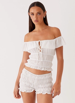 Girls Like Us Ruched Mini Shorts - White TearResistantMaterial
