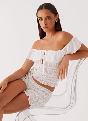 Girls Like Us Ruched Top - White Softened Edges
