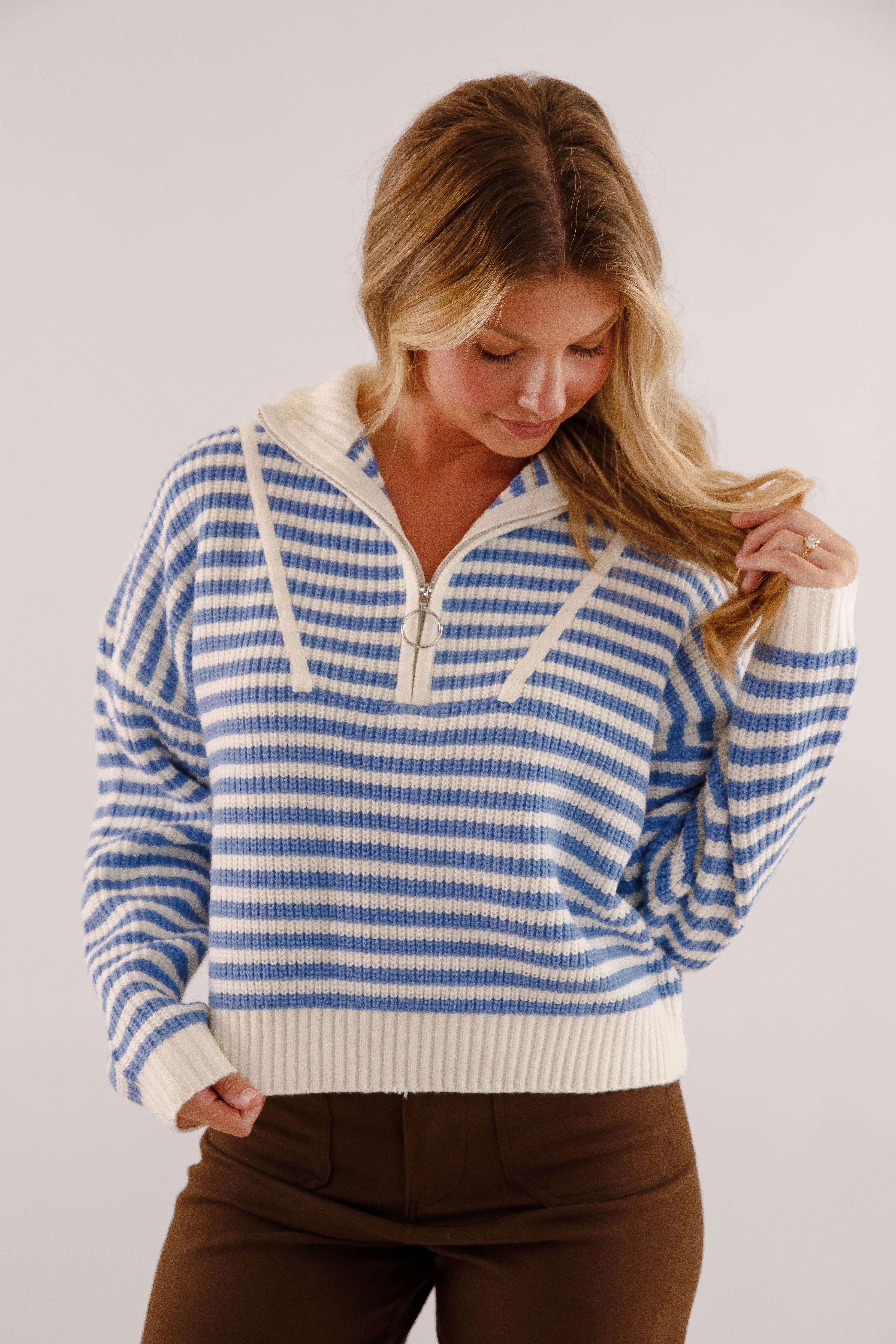TumbleDryFriendlyMaterial Double Stitched Hems Giving Compliments Pullover-Blue