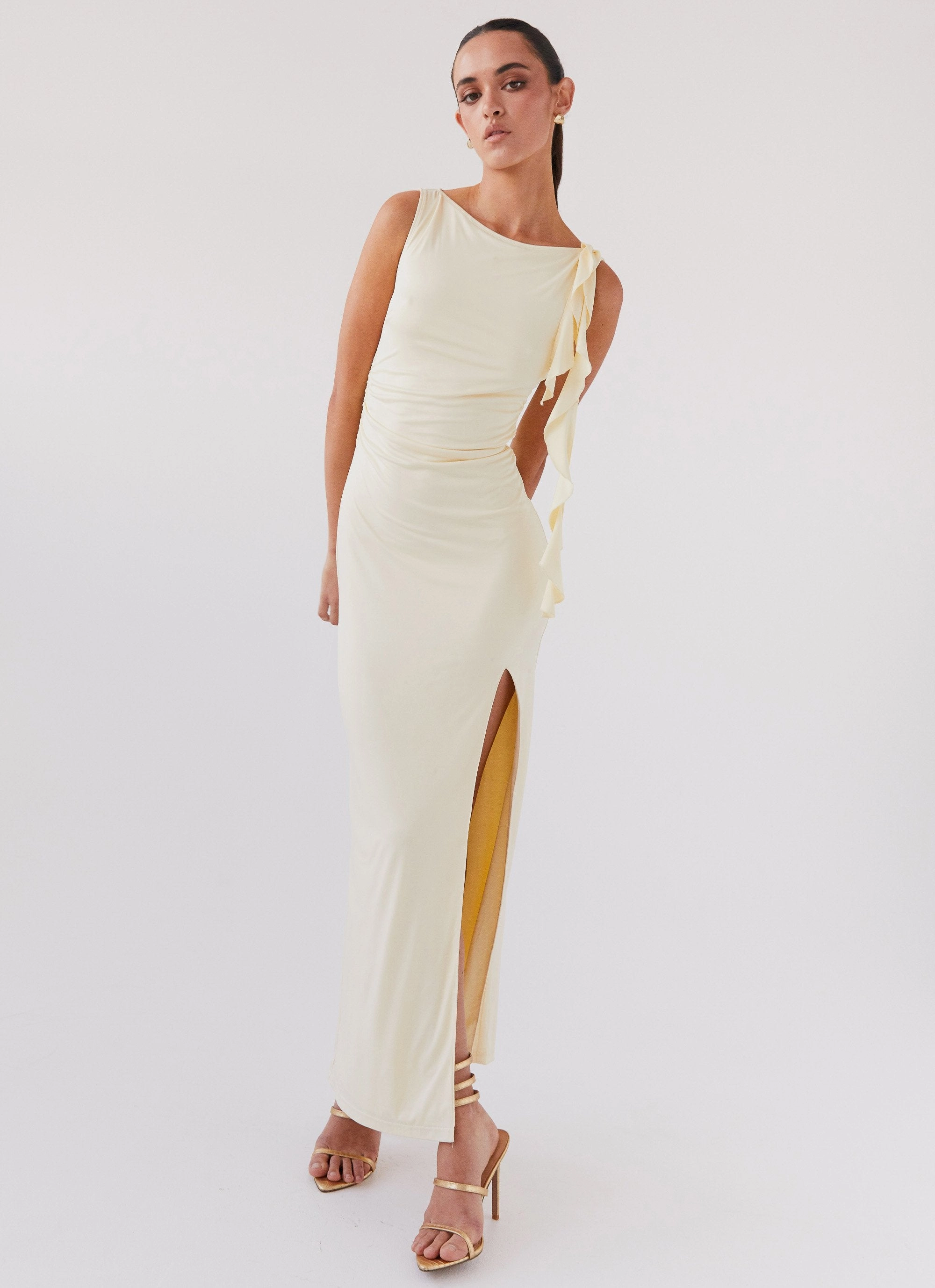 Stay With Me Frill Maxi Dress - Buttercream Wrap style