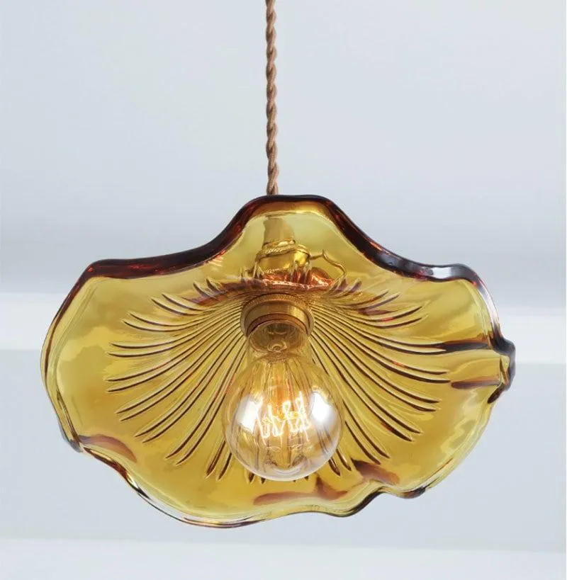 Glass Hibiscus Flower Pendant LED Light in Vintage Style - Bulb Included