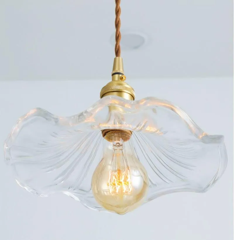 Glass Hibiscus Flower Pendant LED Light in Vintage Style - Bulb Included