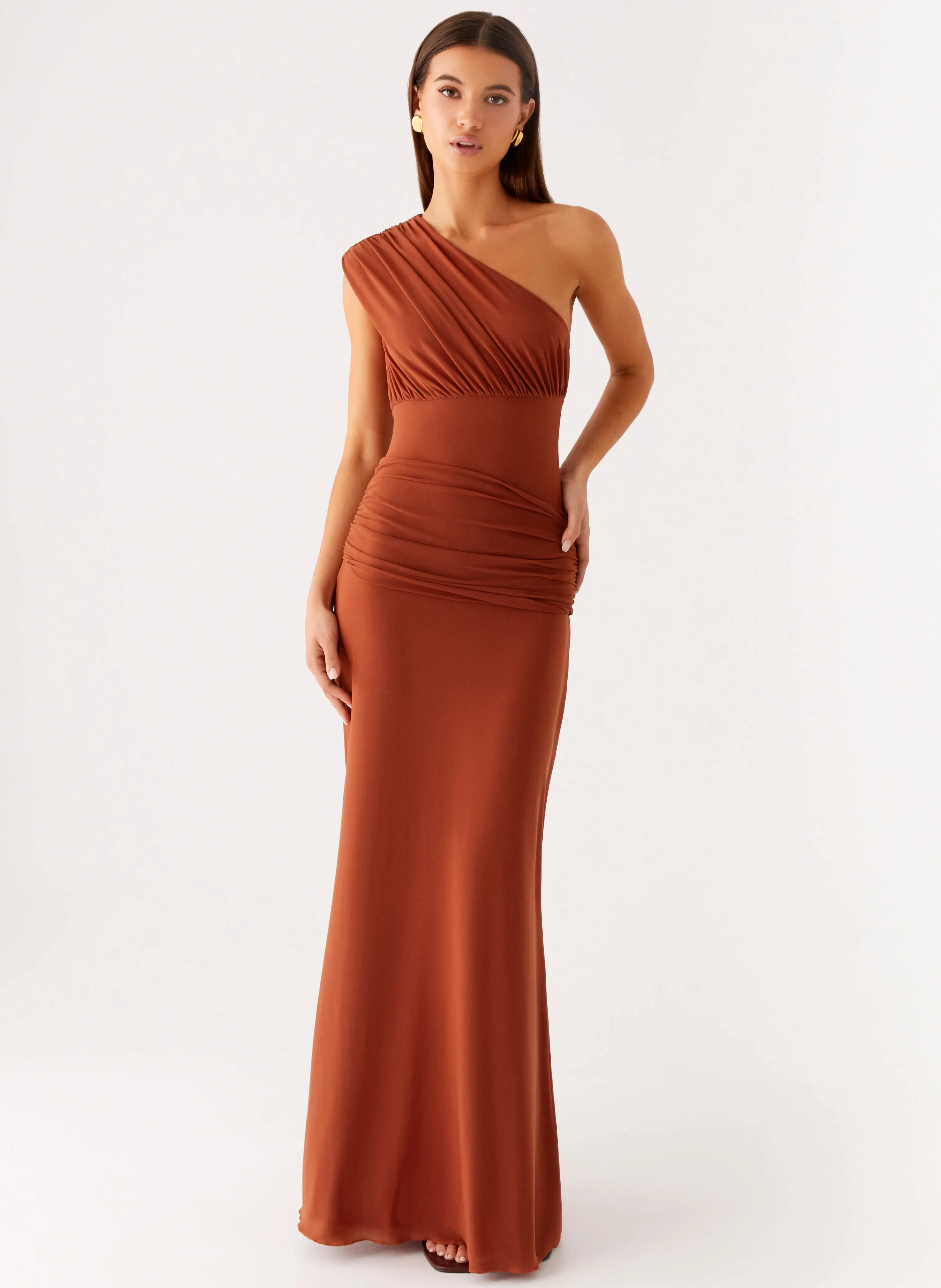 Glimmer Maxi Dress - Rust Button Chic