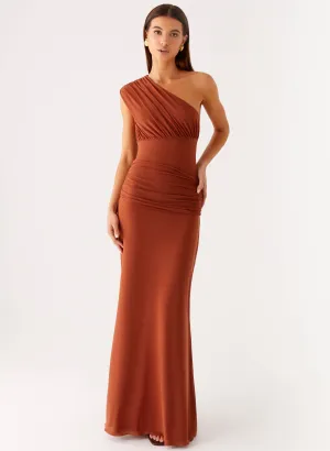 Glimmer Maxi Dress - Rust Button Chic