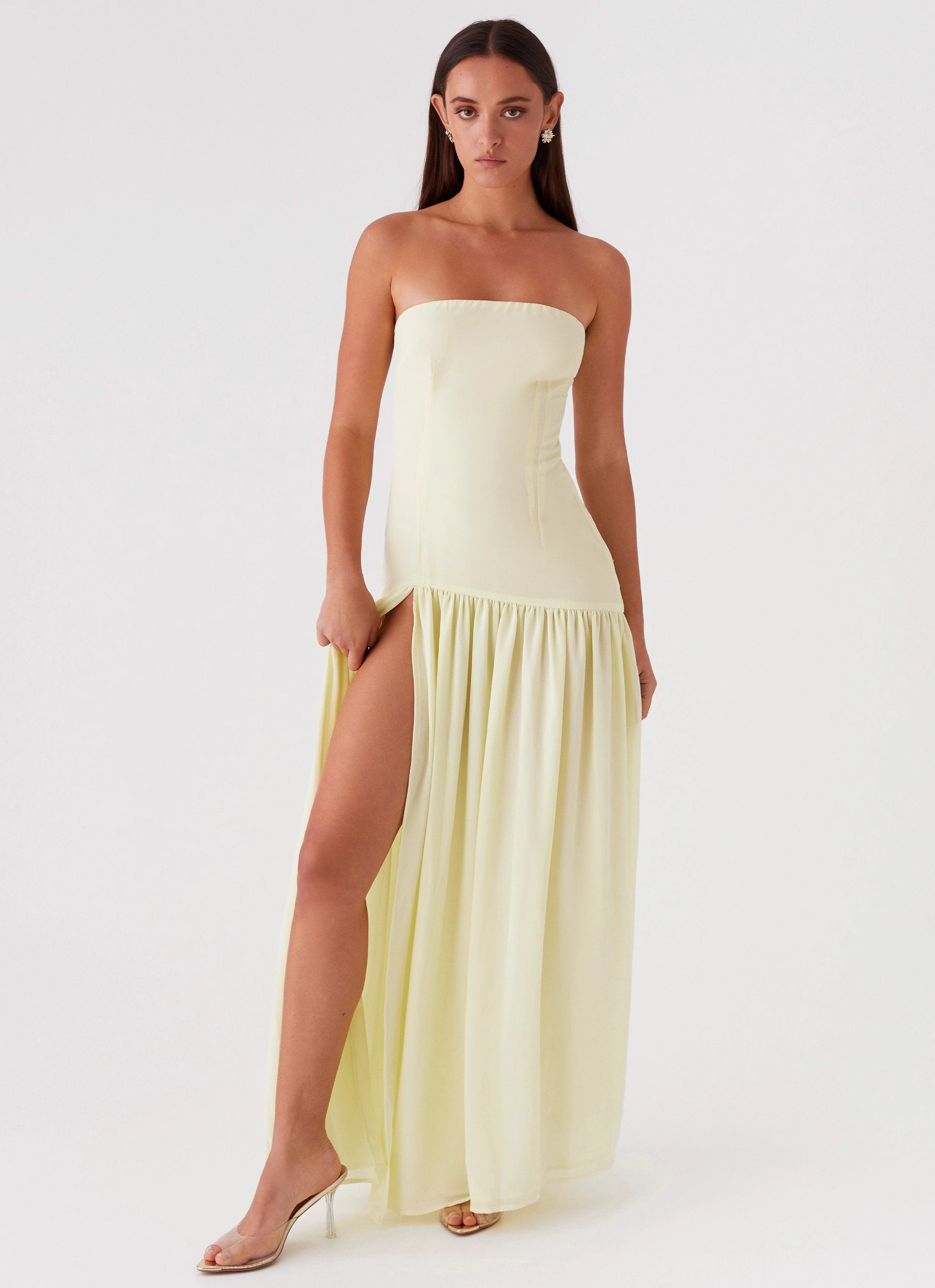 Abstract Pattern Eden Strapless Maxi Dress - Yellow