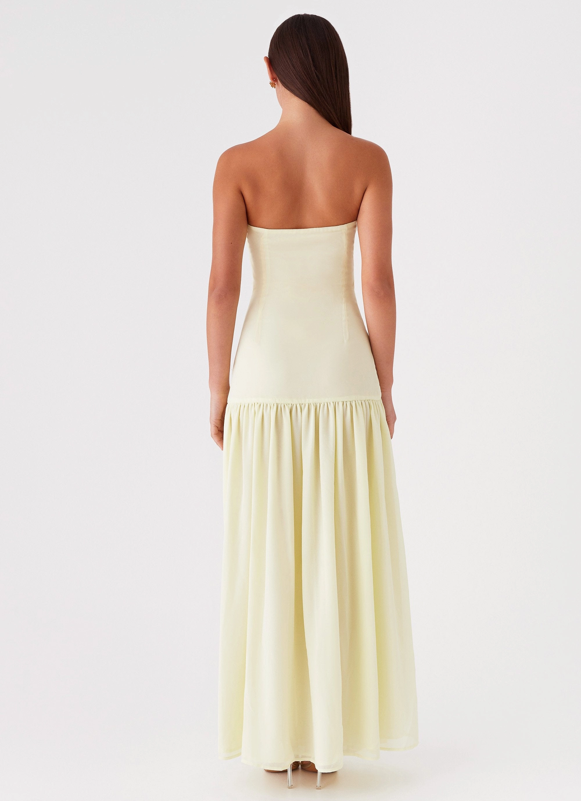 Pink Glow Lightweight-Lining Eden Strapless Maxi Dress - Yellow