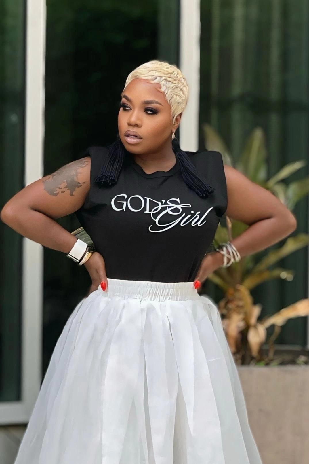 God??s Girl Shoulder Padded Shoulder Muscle T-Shirt-Black Activewear Top Warm Layer