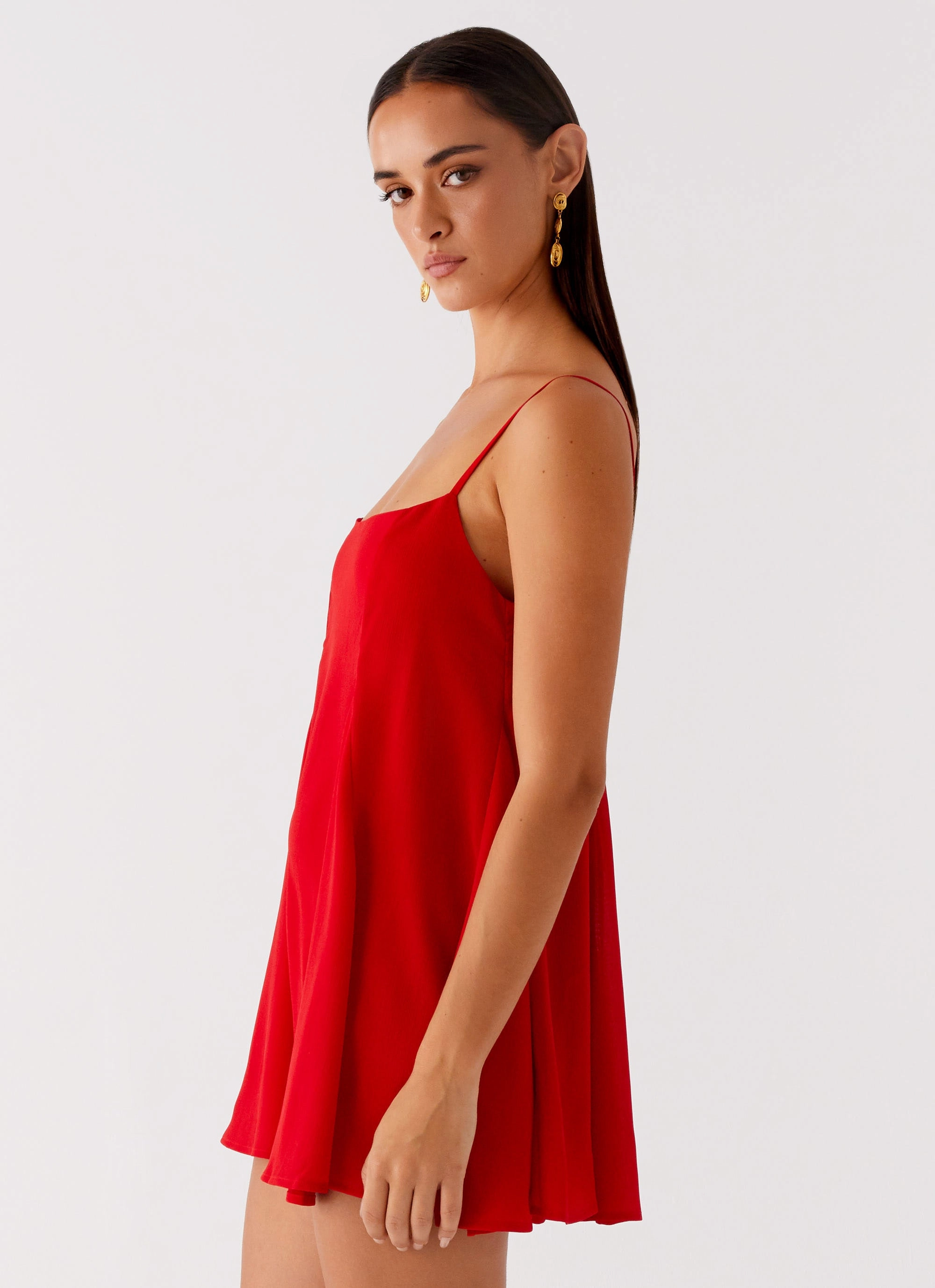 All-Occasion Wear Premium Material Godets Hem Mini Dress - Red