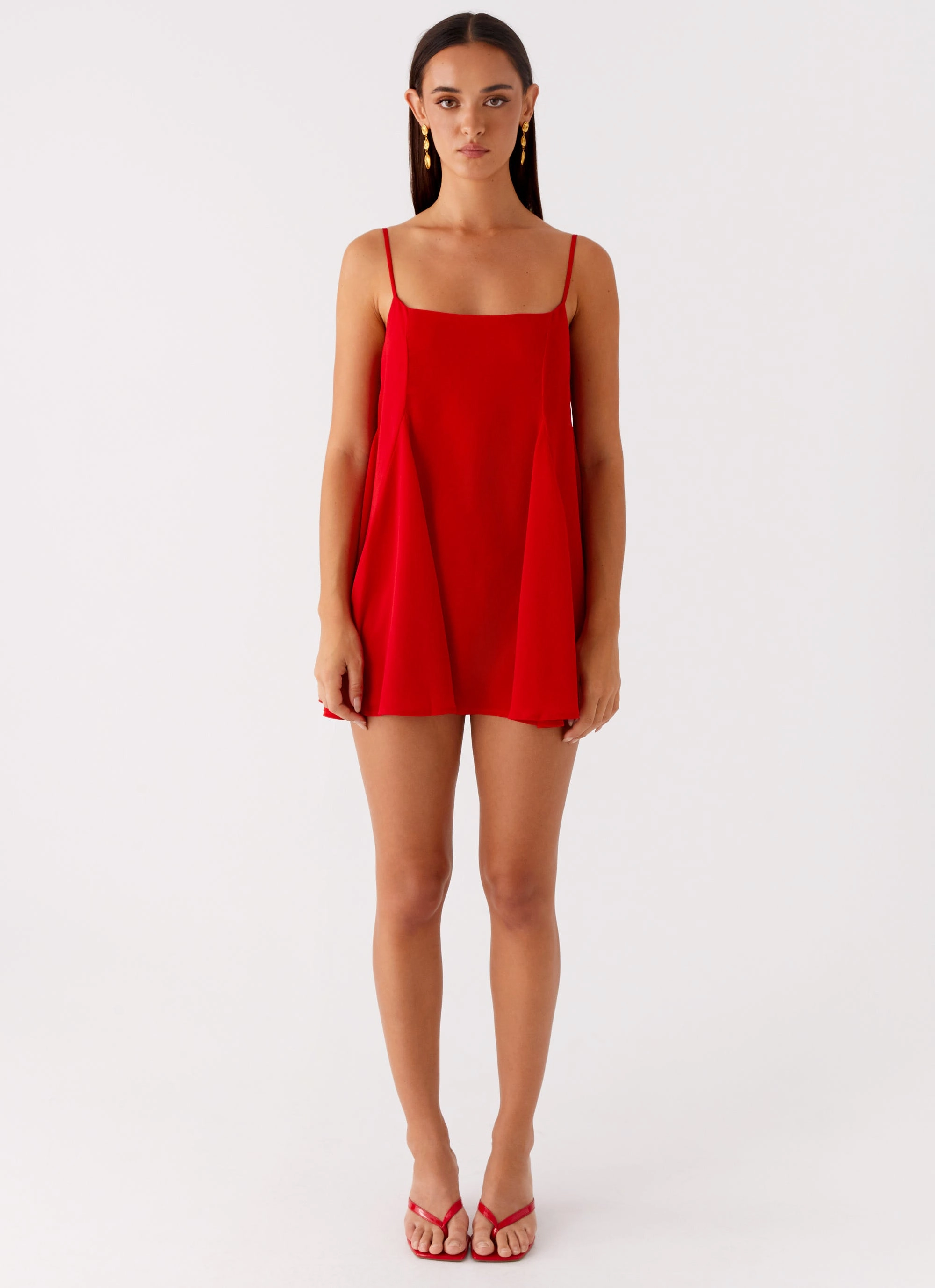 Godets Hem Mini Dress - Red Holiday Wear