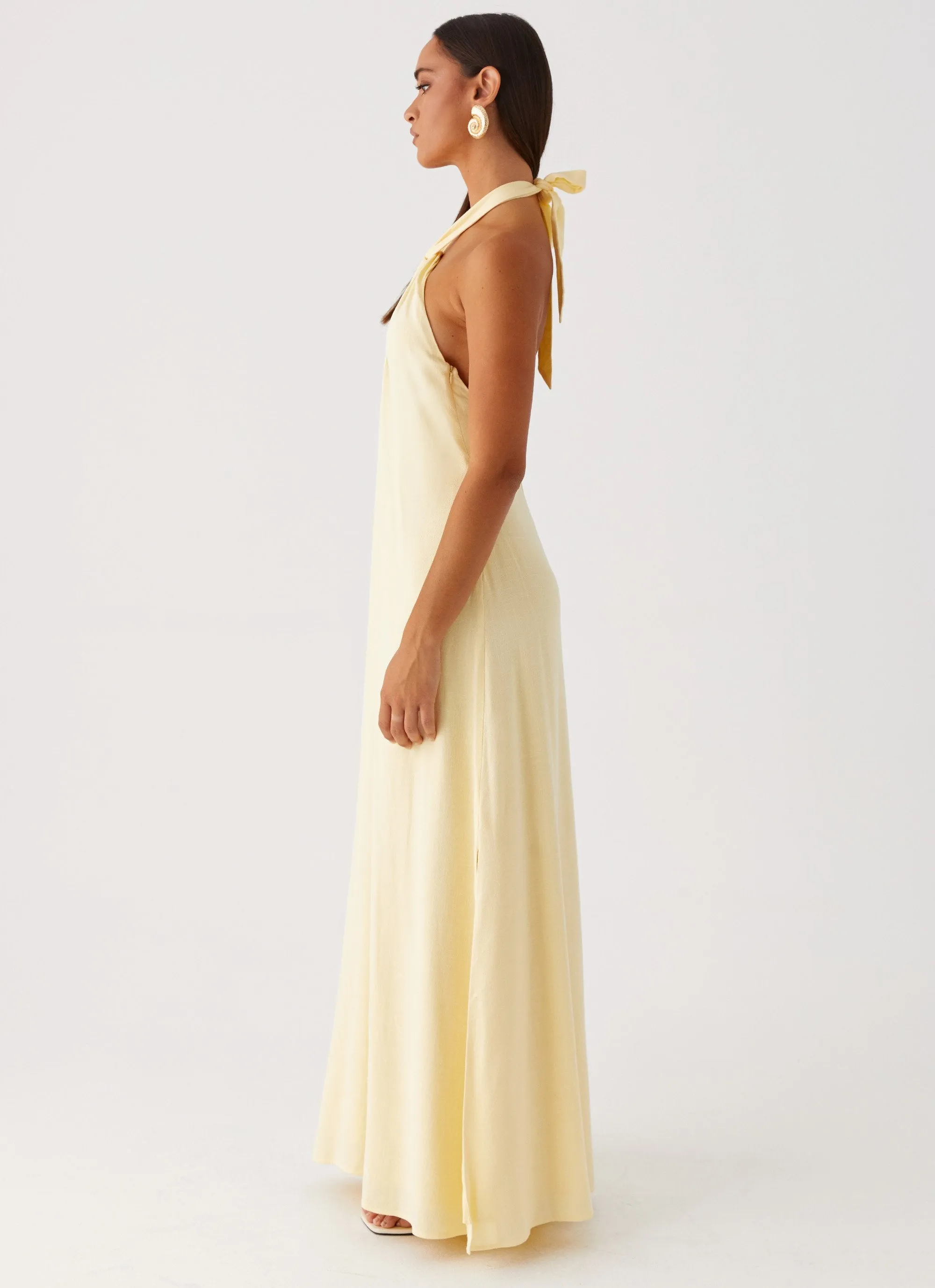 Versatile and Comfortable Travel Option Golden Child Linen Maxi Dress - Yellow